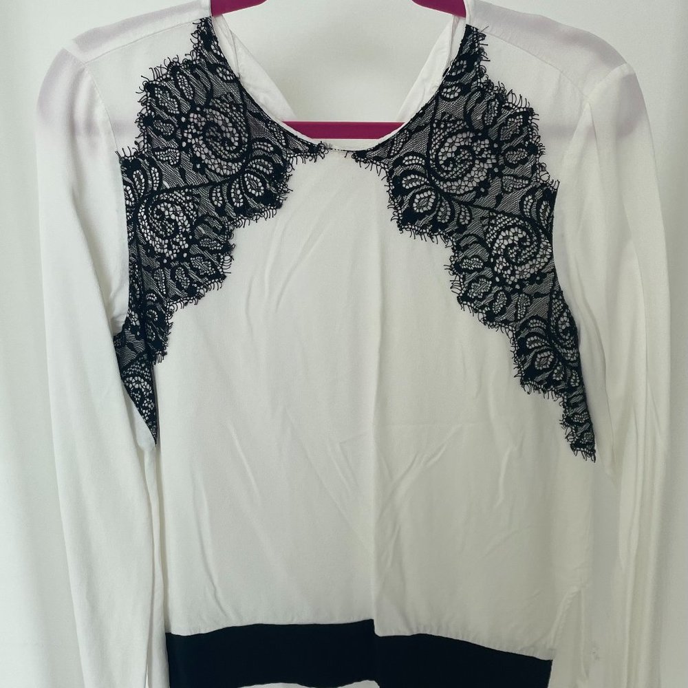 Zara Basic White Blouse with Black lace.